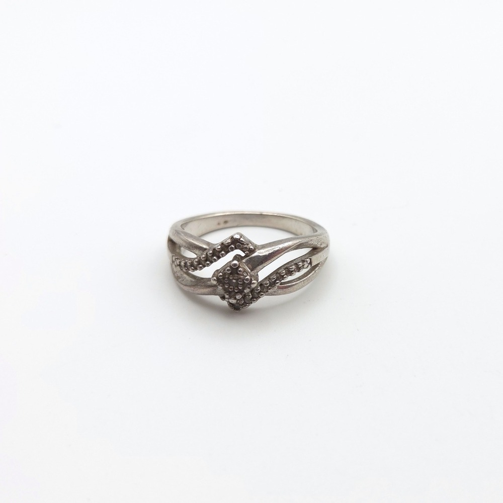 925 Sterling Silver Bypass Split Shank Pavé Diamond Shape Cluster Ring Size 6.5‎